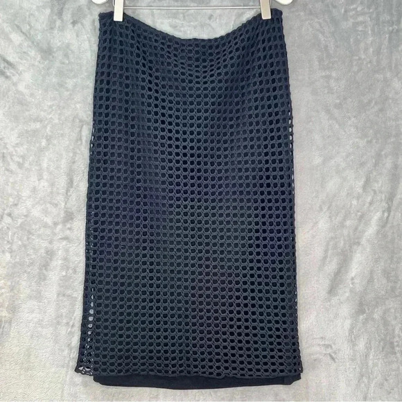 Pete Juniper Double Layer Open Weave Black Pencil‎ Skirt Modal Beachy Sz Large - Picture 1 of 14